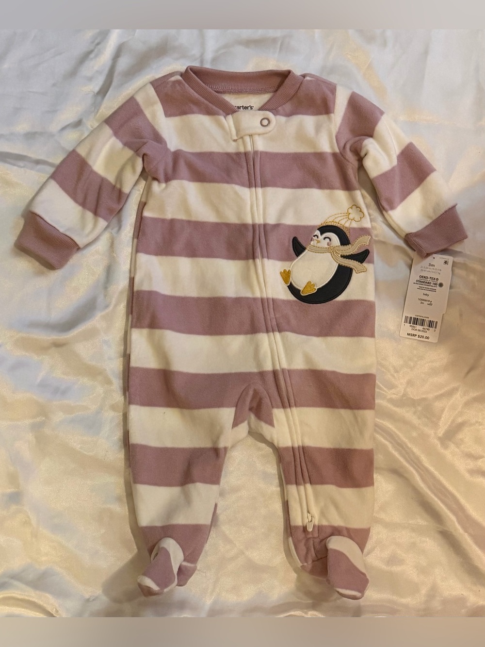 Carter's Infant Striped Penguin Footed One-Piece - Size: 3M